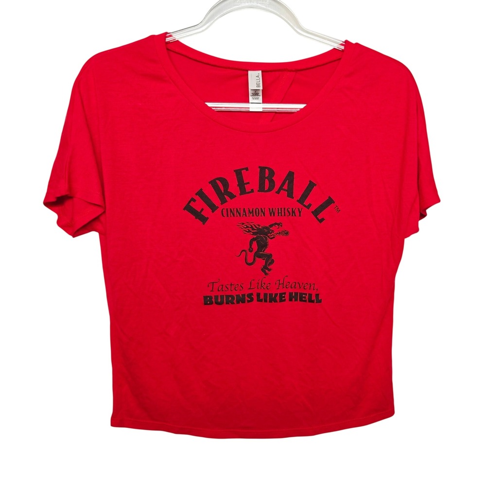 Bella Fireball Cinnamon Whisky Red Graphic Tee Open Back Women Small